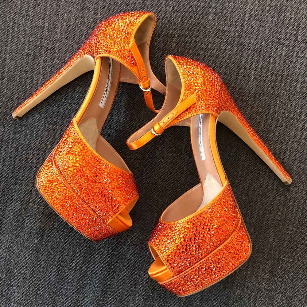 Orange Swarovski crystal platform shoe